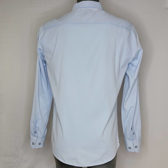Craft Flow Seersucker Sky Blue Long Sleeve Pattern Flip Cuff Button Shirt Large - Picture 2 of 10